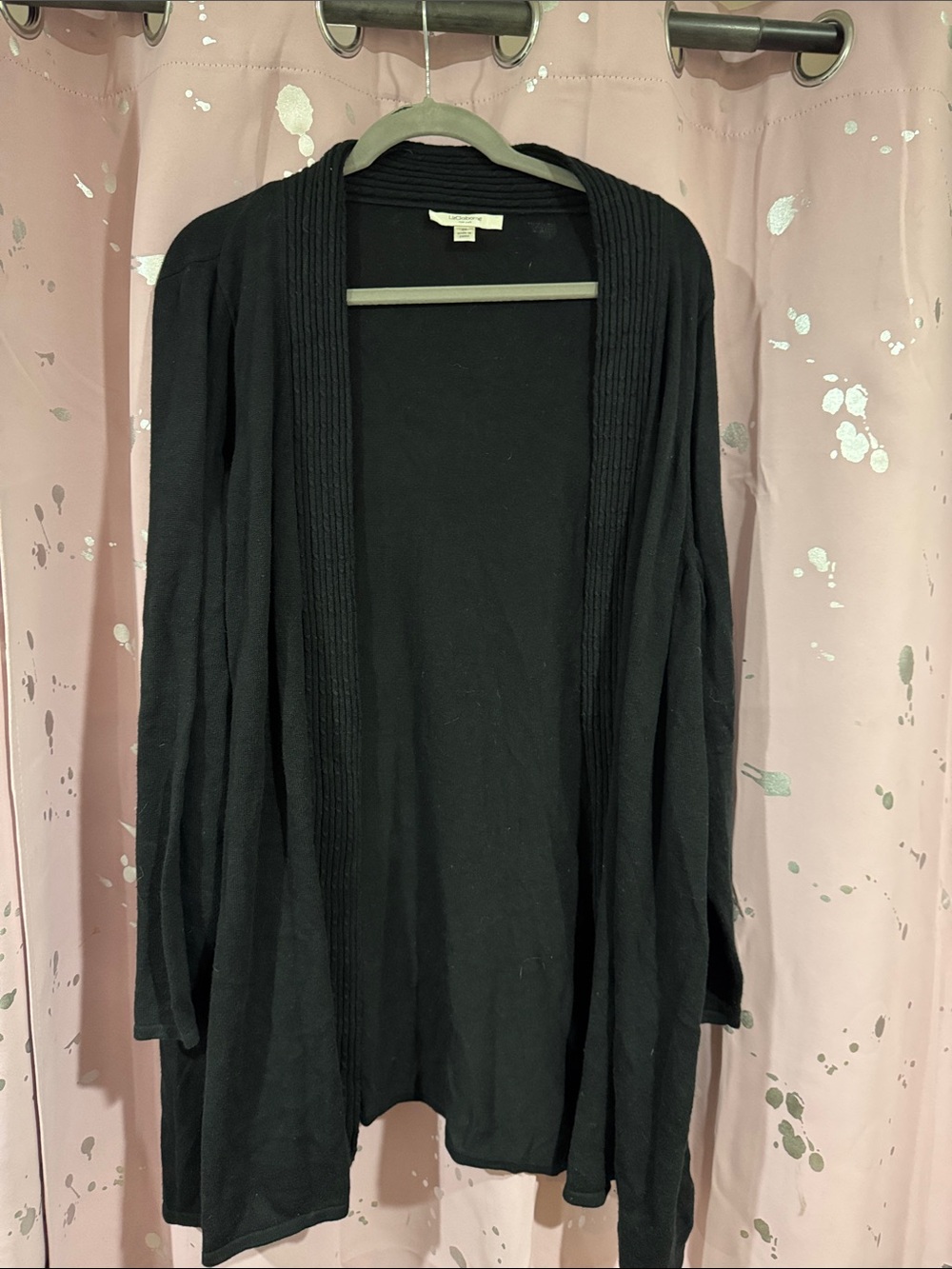 Liz Claiborne Black Open-Front Rib-Trim Cardigan